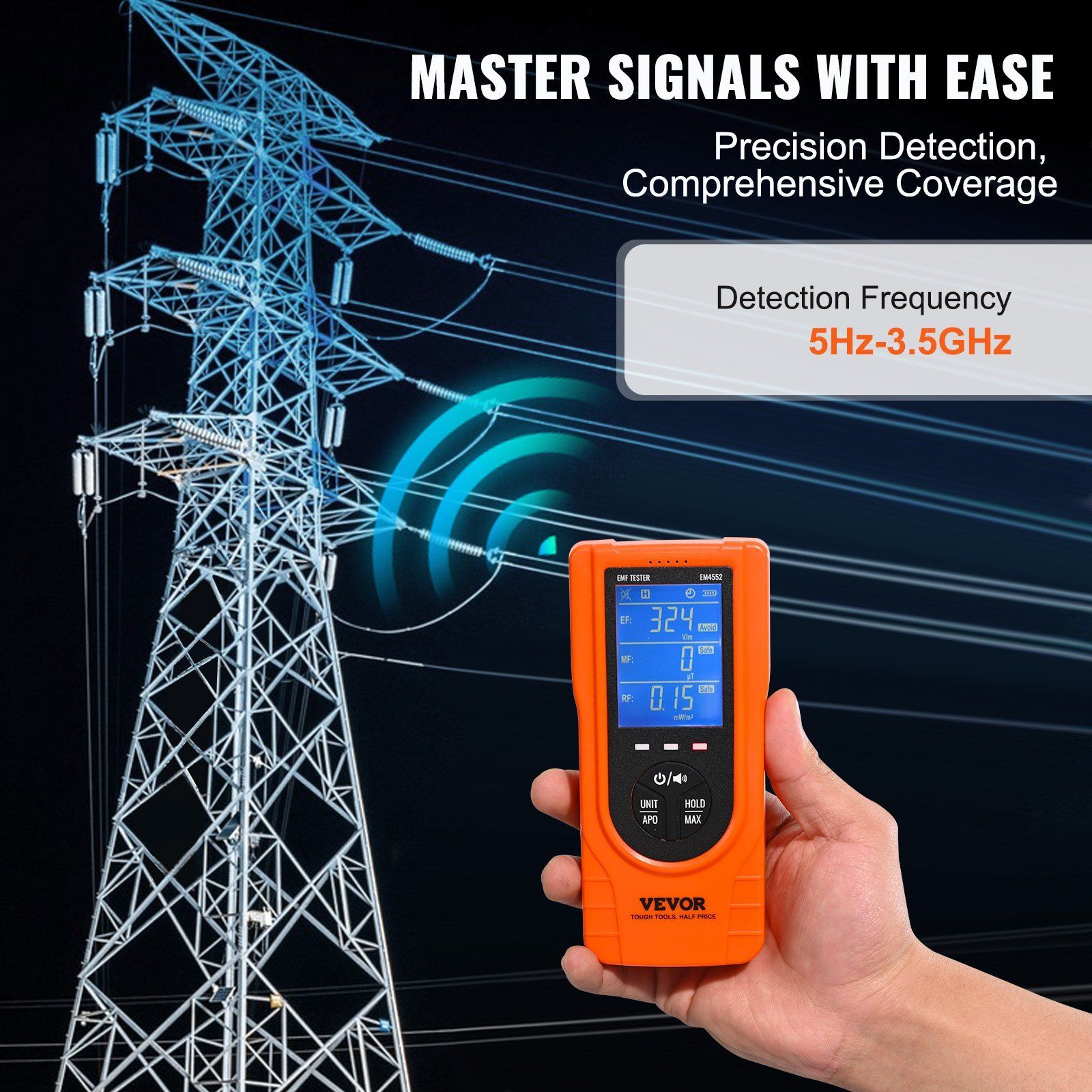 3-in1 EMF Meter 5Hz-3.5GHz Rechargeable Electromagnetic Field Radiation Detector