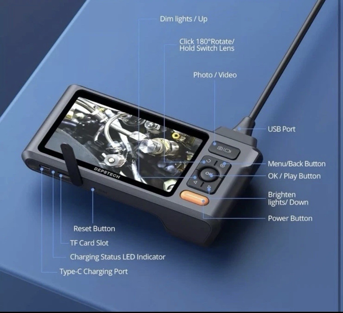 DEPSTECH 1080P Dual Lens Endoscope 7.9mm 50FT Sewer Inspection Camera with Case.