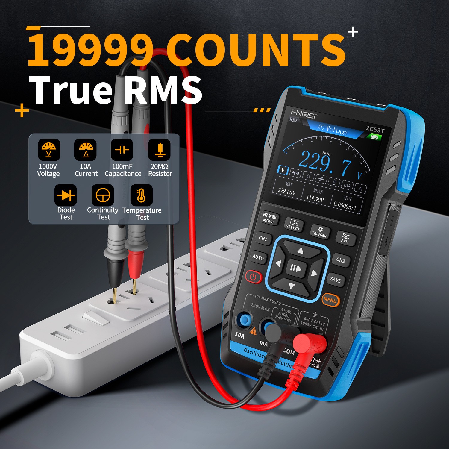 FNIRSI 2C53T 3in1 Digital Oscilloscope TouchScreen 50MHz Multimeter Signal Lab