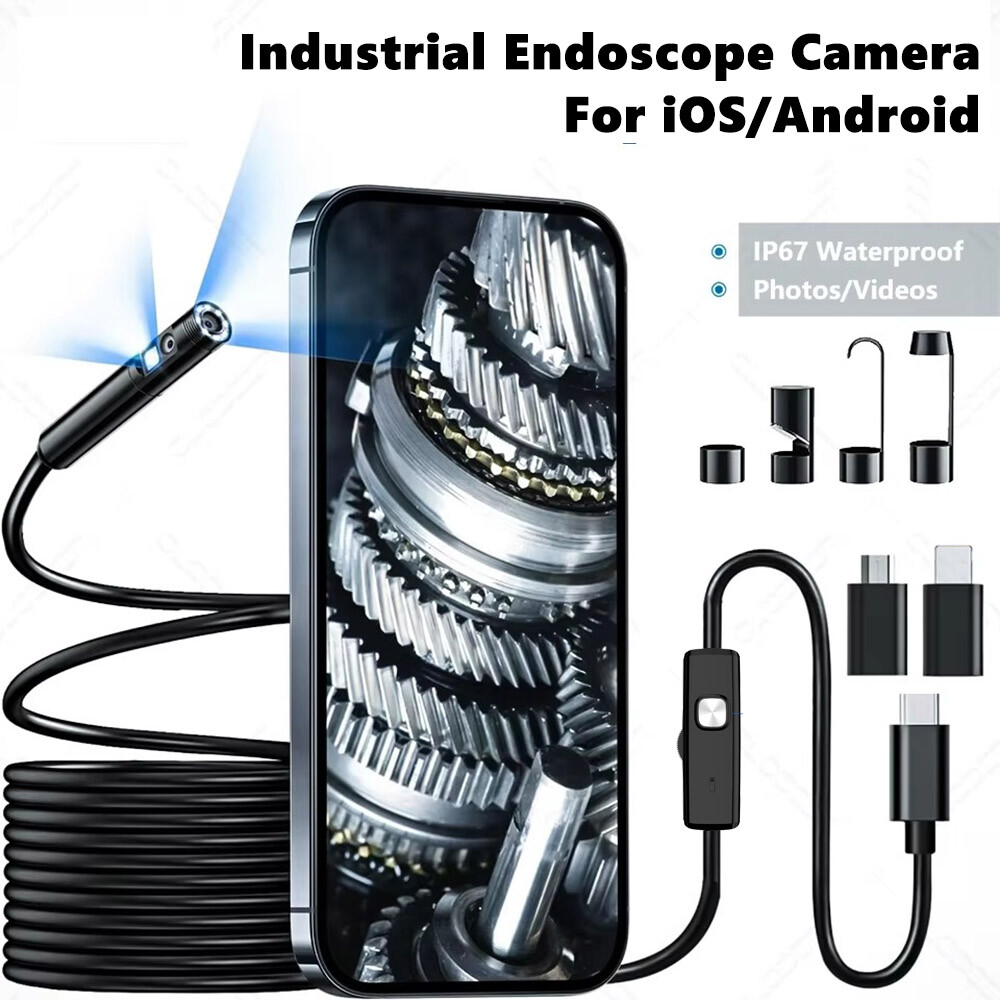 Dual Lens Borescope Endoscope Inspection Camera for iPhone iPad Samsung Android