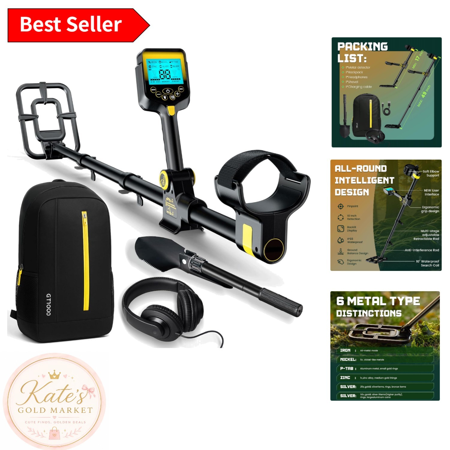 Professional 2000mAh Cordless Metal Detector with LCD & Waterproof Coil