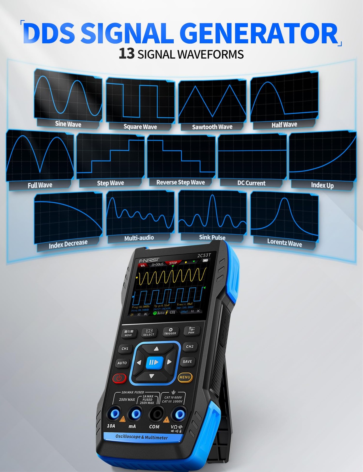 FNIRSI 2C53T 3in1 Digital Oscilloscope TouchScreen 50MHz Multimeter Signal Lab