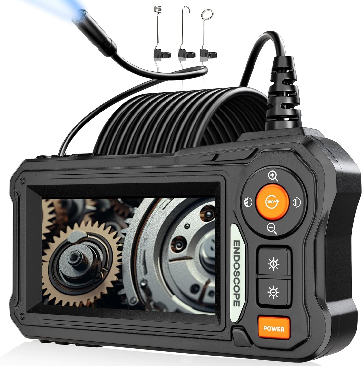 Endoscope Camera with Light, 4.3″ IPS Screen, 16.4 Ft Semi-Rigid Borescope C…