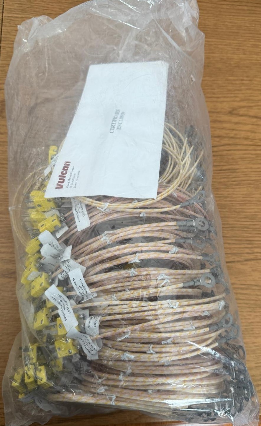 Type K Thermocouple 36in 1/4in Ring Lug High Temp Fiberglass w/ Cert LOT OF 10