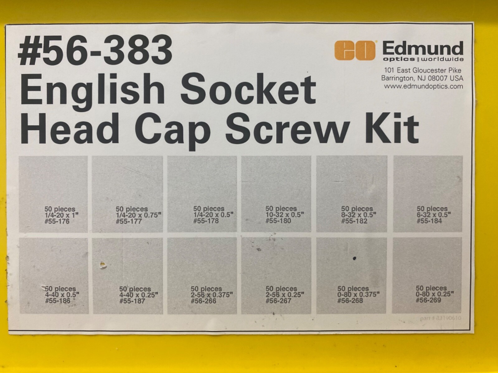 EDMUND OPTICS #56-383 ENGLISH SOCKET HEAD CAP SCREW KIT
