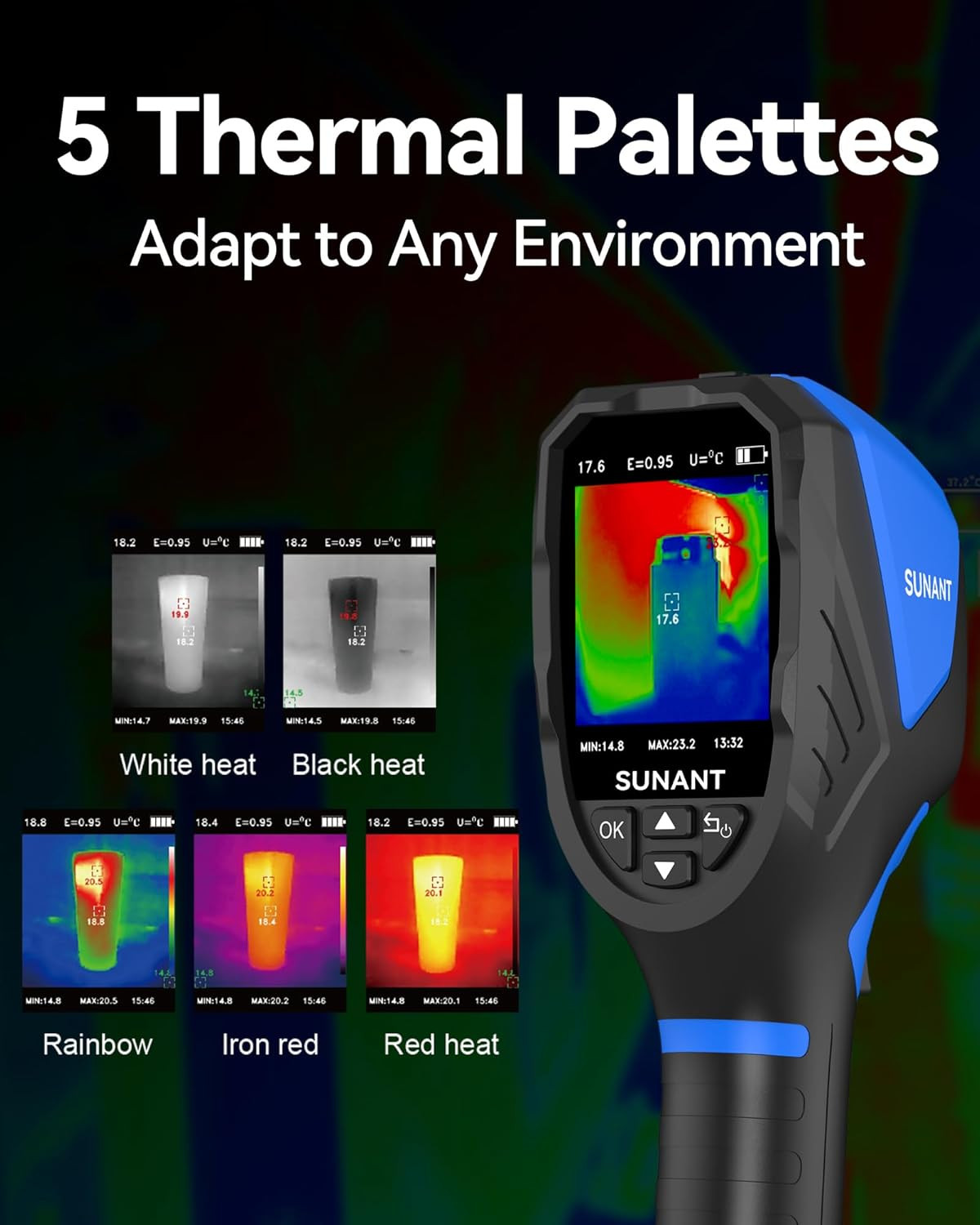 Mini Handheld Thermal Imaging Camera, 240X240 TISR, 25Hz Infrared Camera, -4°F t