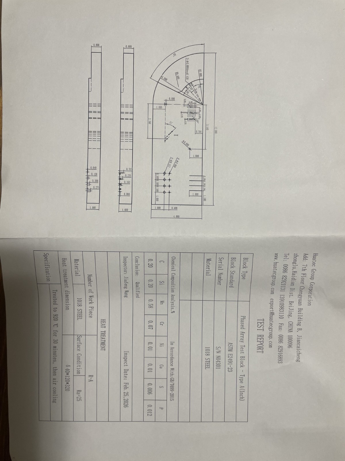 Phased Array Type A Calibration Block Ultrasonic Test Block