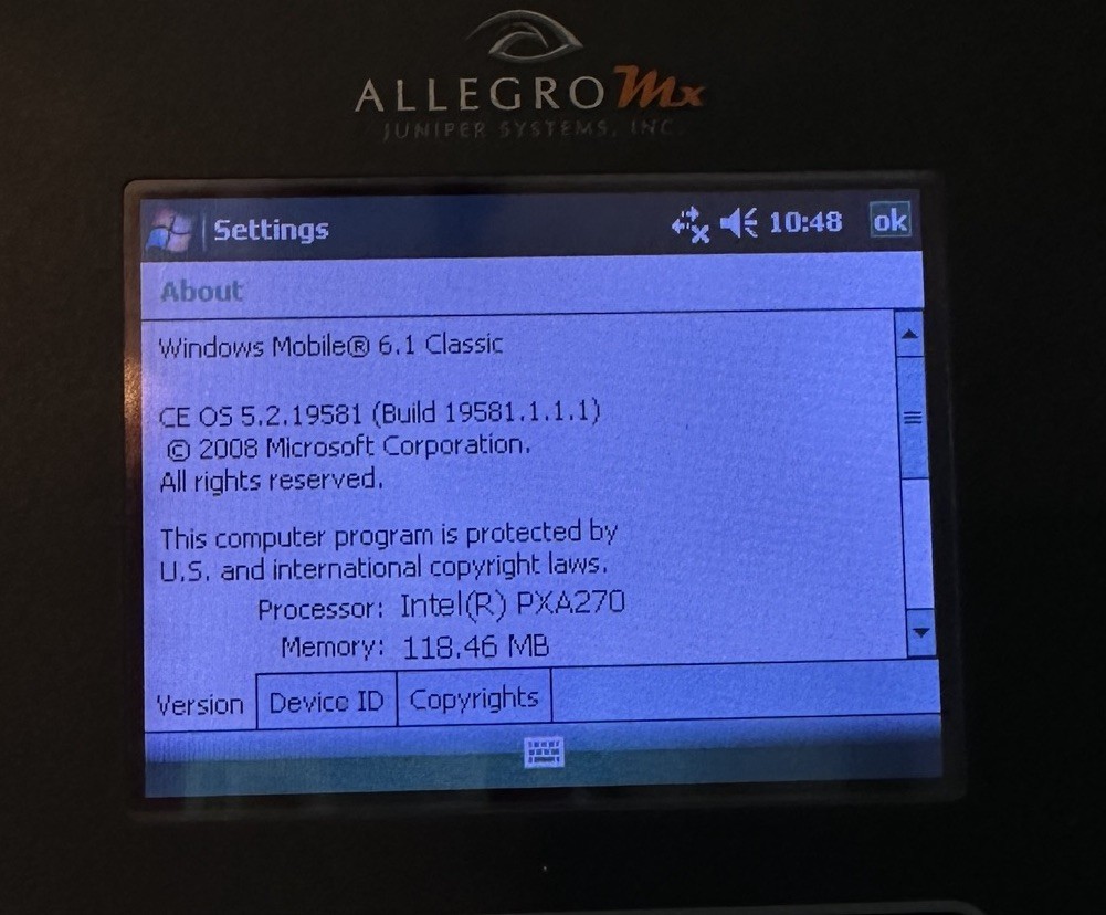 Juniper Systems Allegro MX Handheld Touchscreen Data Collector & Charger B