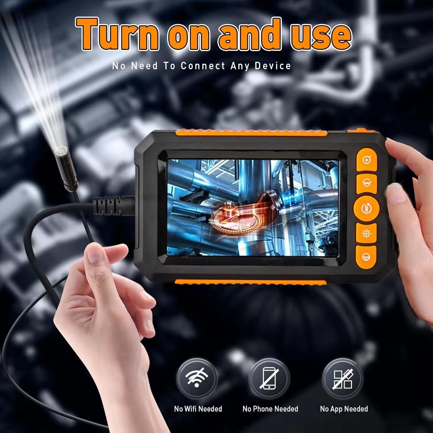 1080P HD Handheld Endoscope Camera 4.3″ Screen with 8 LED Lights for Plumbing
