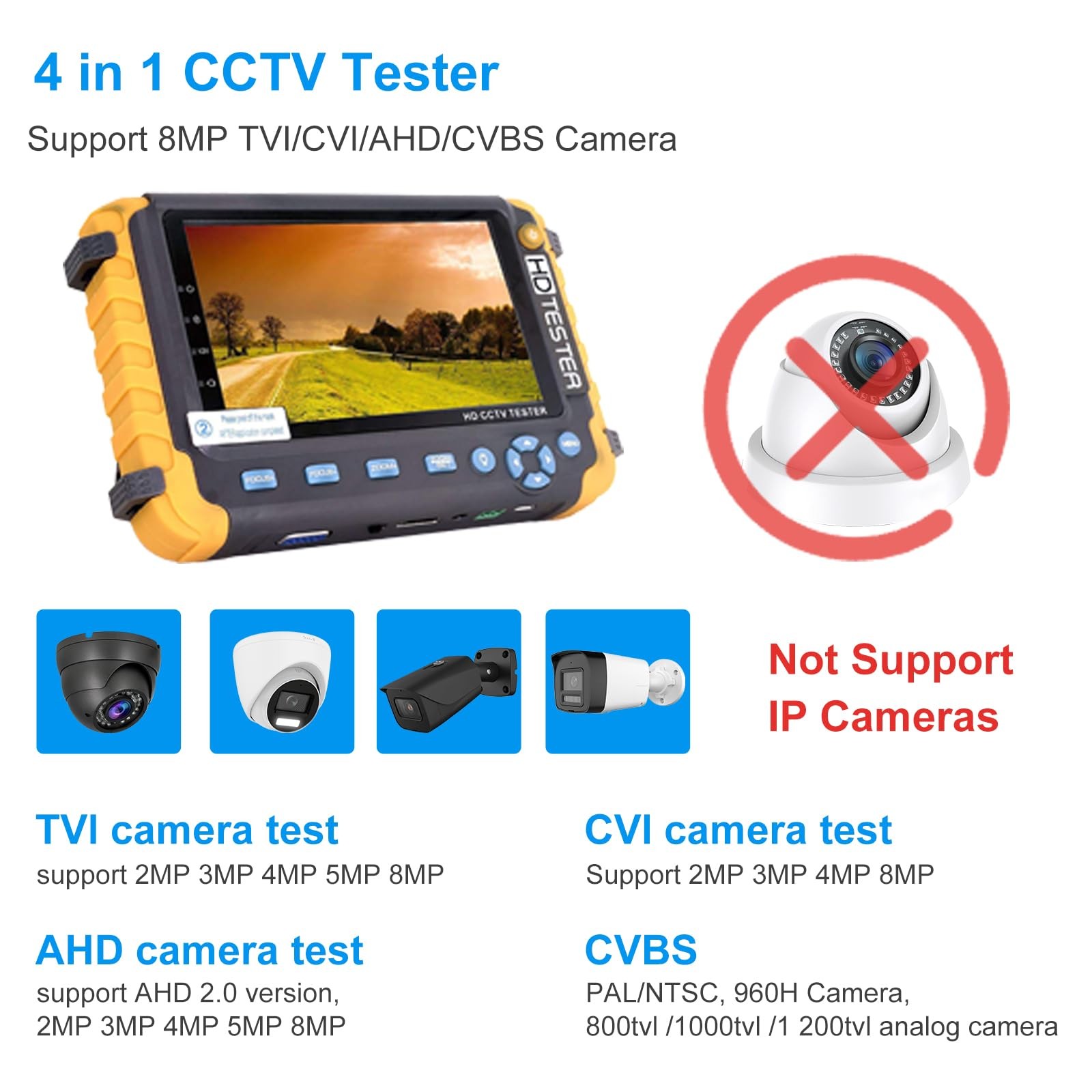 Anpviz 5 Inch 4 in 1 CCTV Monitor Tester, AHD/TVI/CVI/CVBS IV8-GM, Orange
