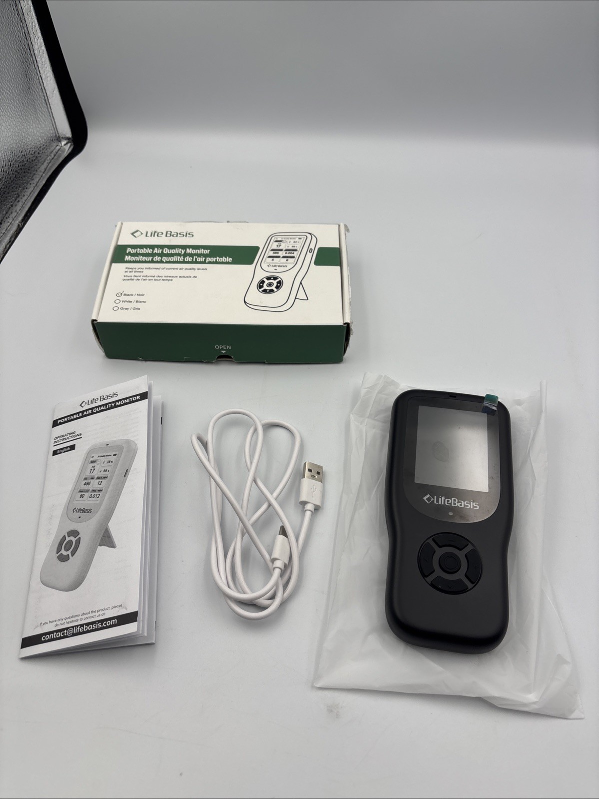 LifeBasis HAQ66 portable 10-in-1 indoor air quality monitor Black New Open Box