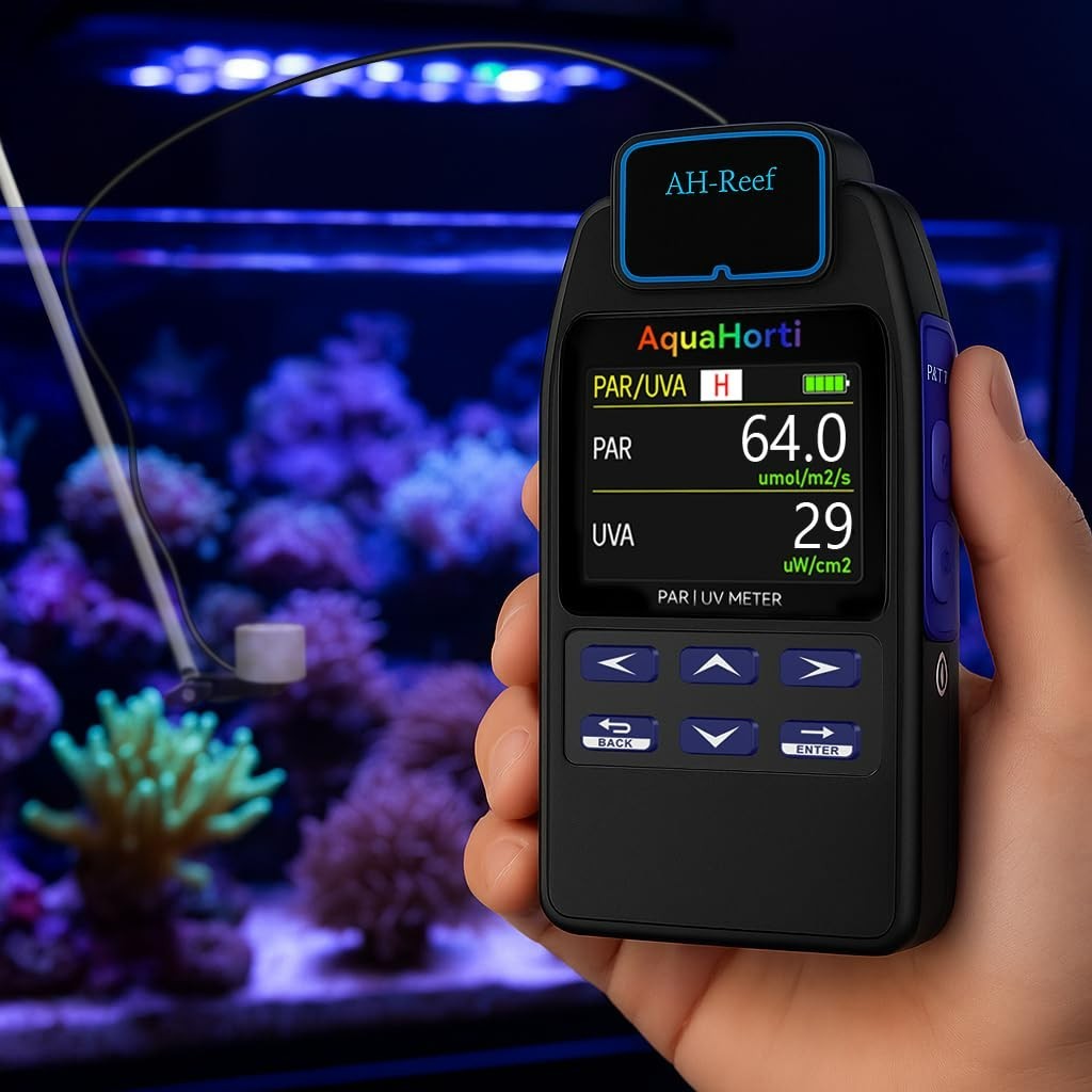 AH-Reef PAR Meter,Test PPFD,UVA w/m²,Waterproof Sensor,Show R,G,B% in Aquarium L