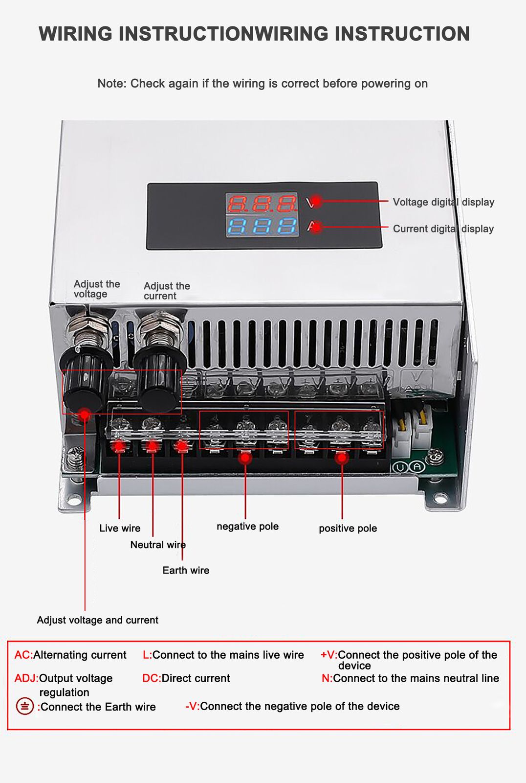 Adjustable Switching Power Supply AC DC 1000W 48V 20A Voltage and Current