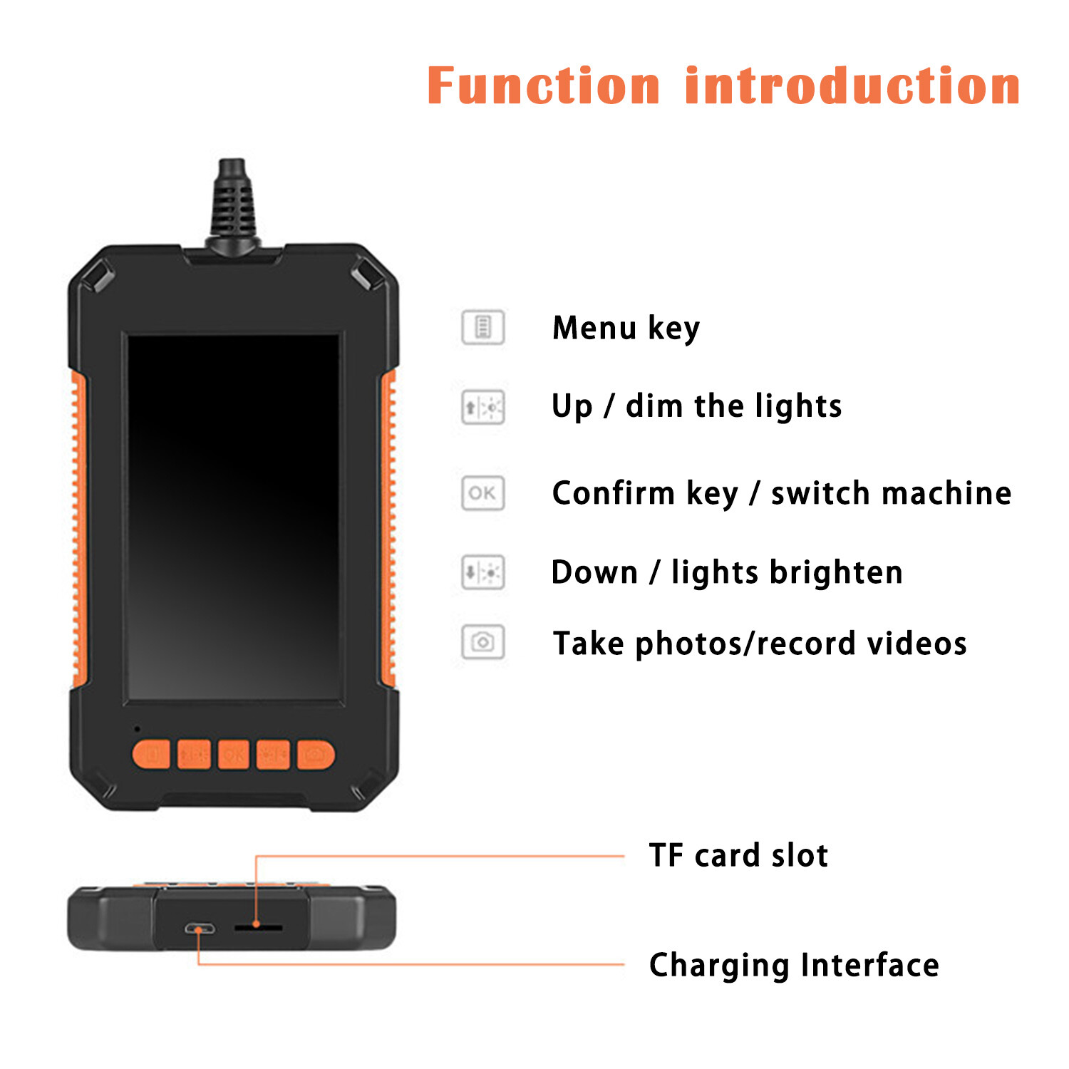 1080P HD Industrial Endoscope Borescope LCD 4.3inch 8mm Inspection Snake Camera