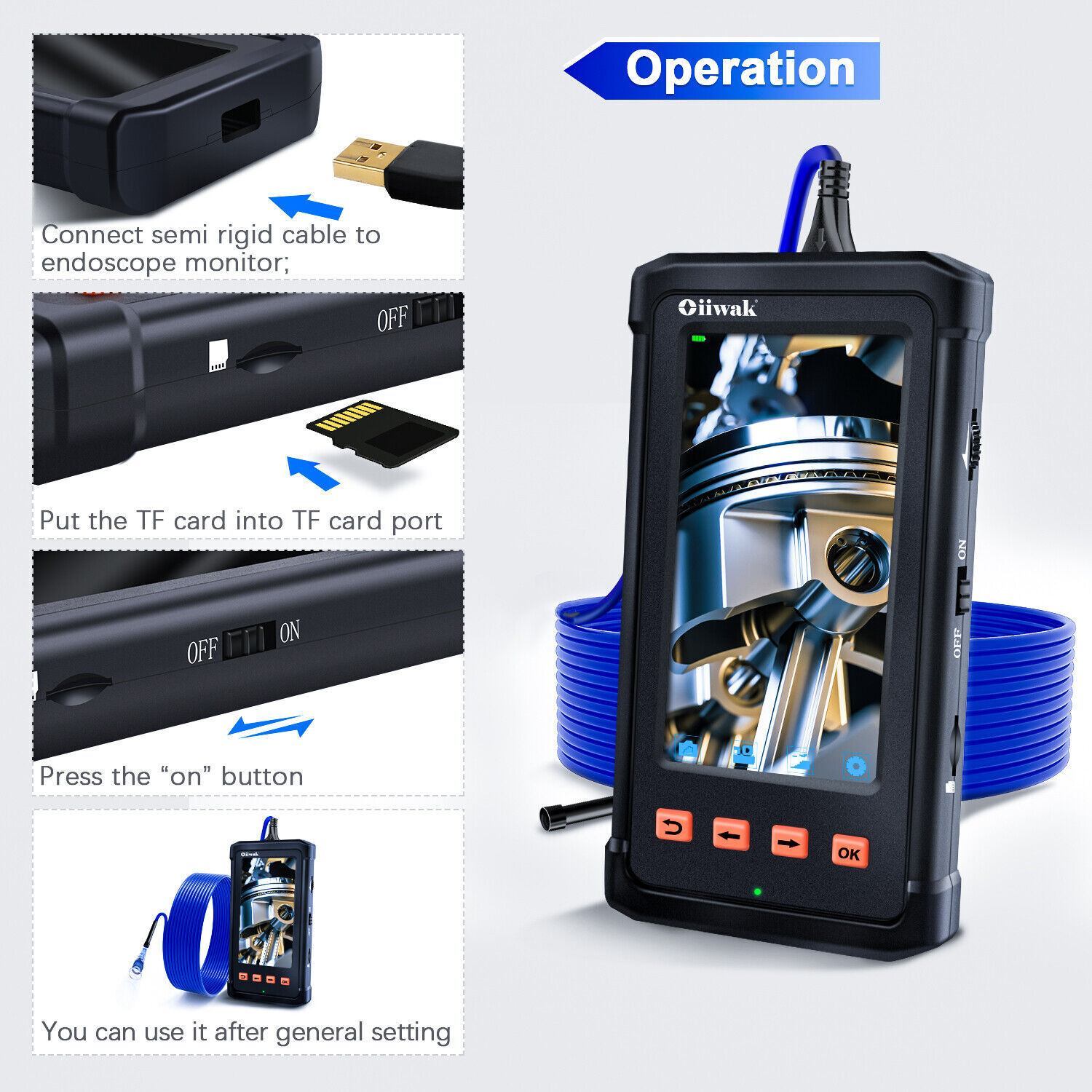 1080P HD 11FT Industrial Endoscope 4.3”Screen Borescope Inspection Snake Camera