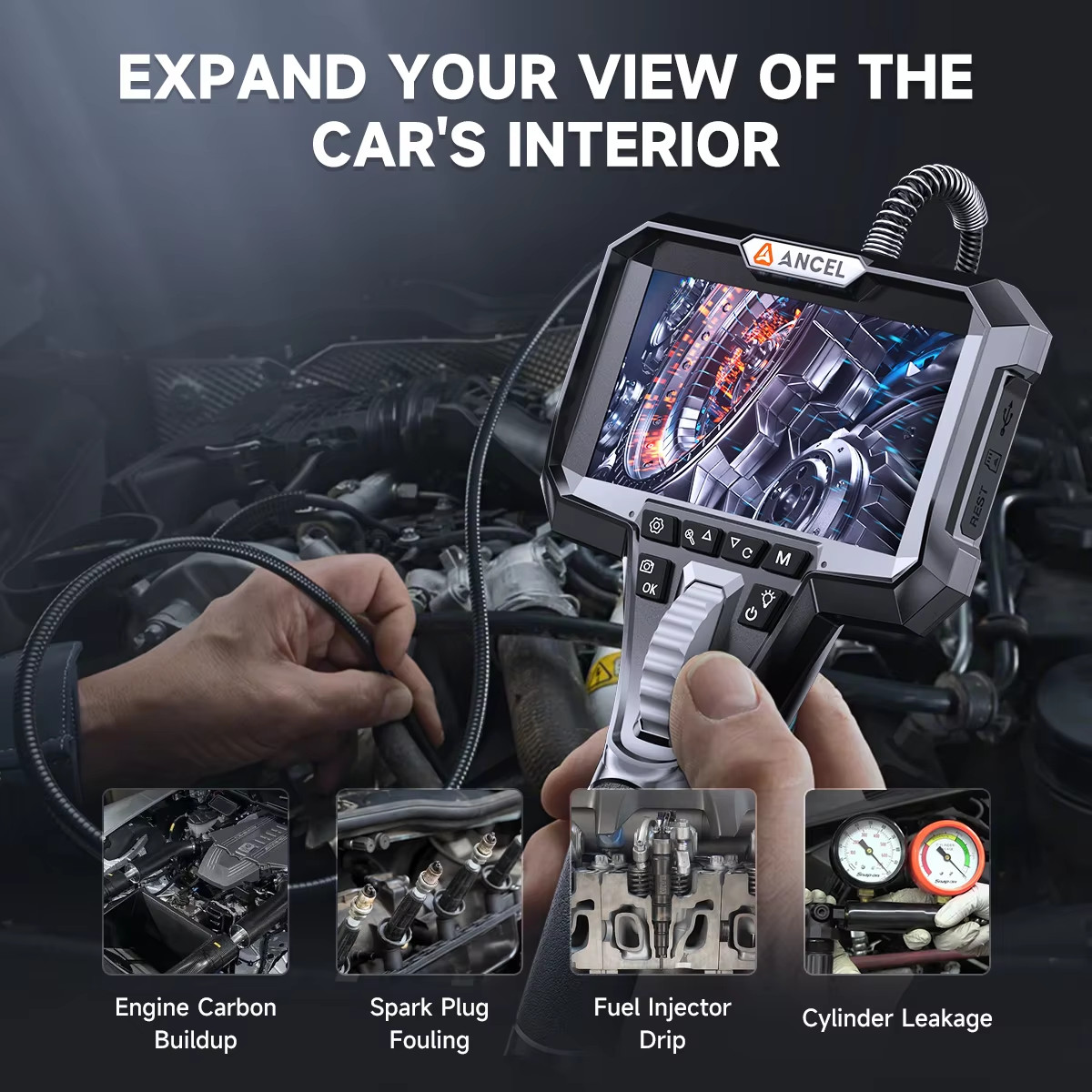 210° 4.3inch Inspection Camera with Screen Borescope Camera 3.9MM Scope Diamete