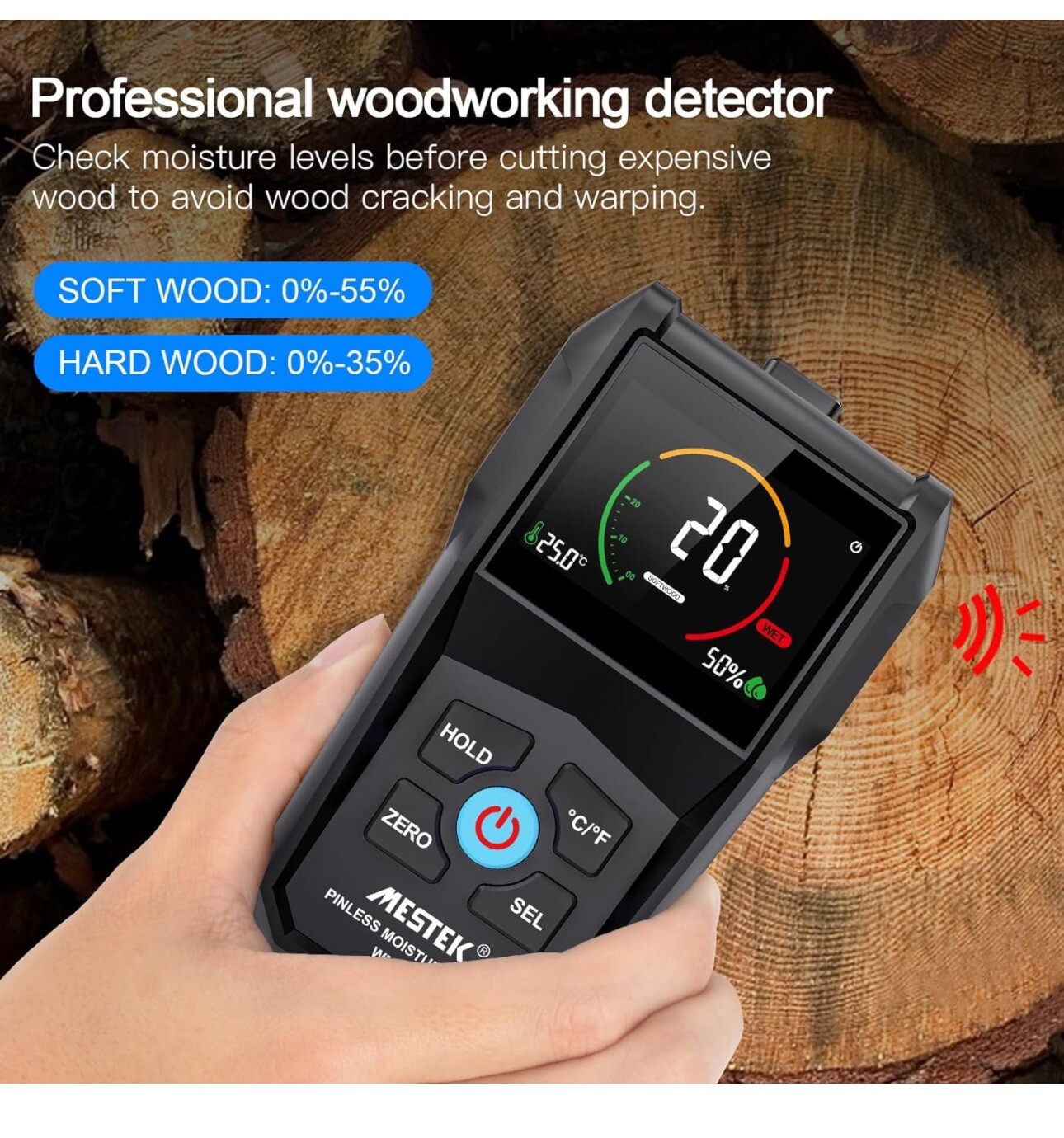 Pinless Moisture Meter Non-Destructive Moisture Detector 4 Wood Drywall Masonry