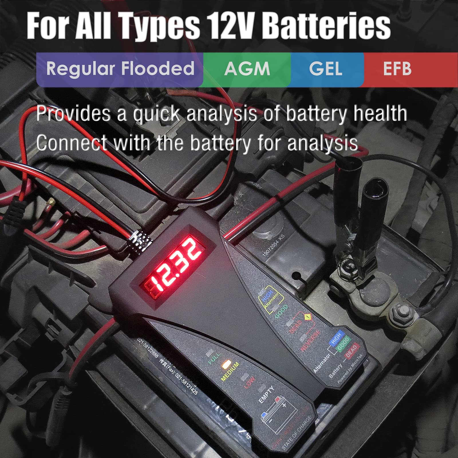 12V Digital Battery Tester Voltmeter LCD Alternator Charging Analyzer 8 LED 20V