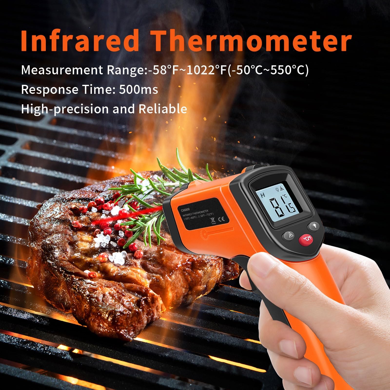 Huijigemy Non-Contact Infrared Thermometer Gun X6000- Handheld Digital Orange
