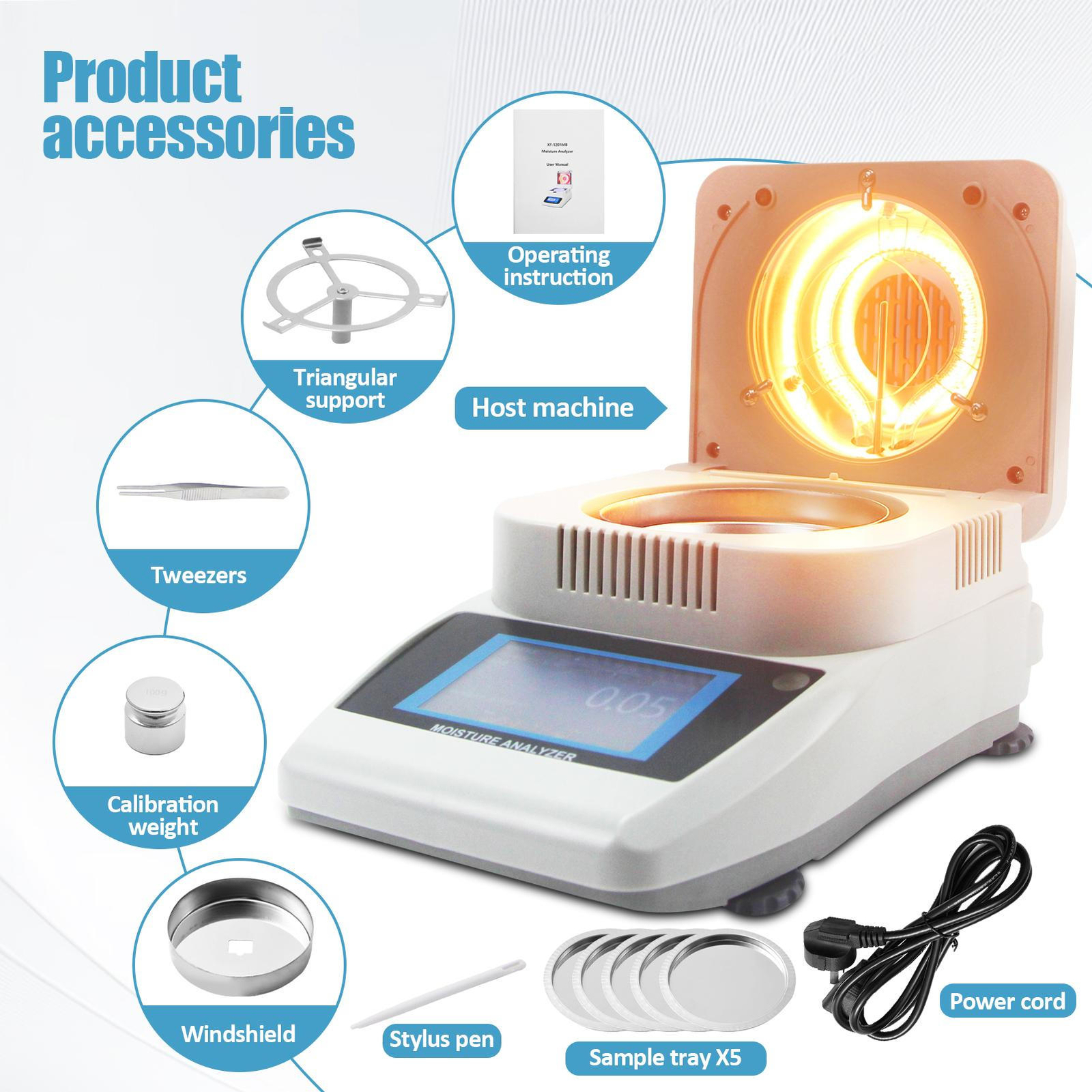 Digital Lab Moisture Halogen Heating Moisture Analyzer Meter Tester 0.001-120g