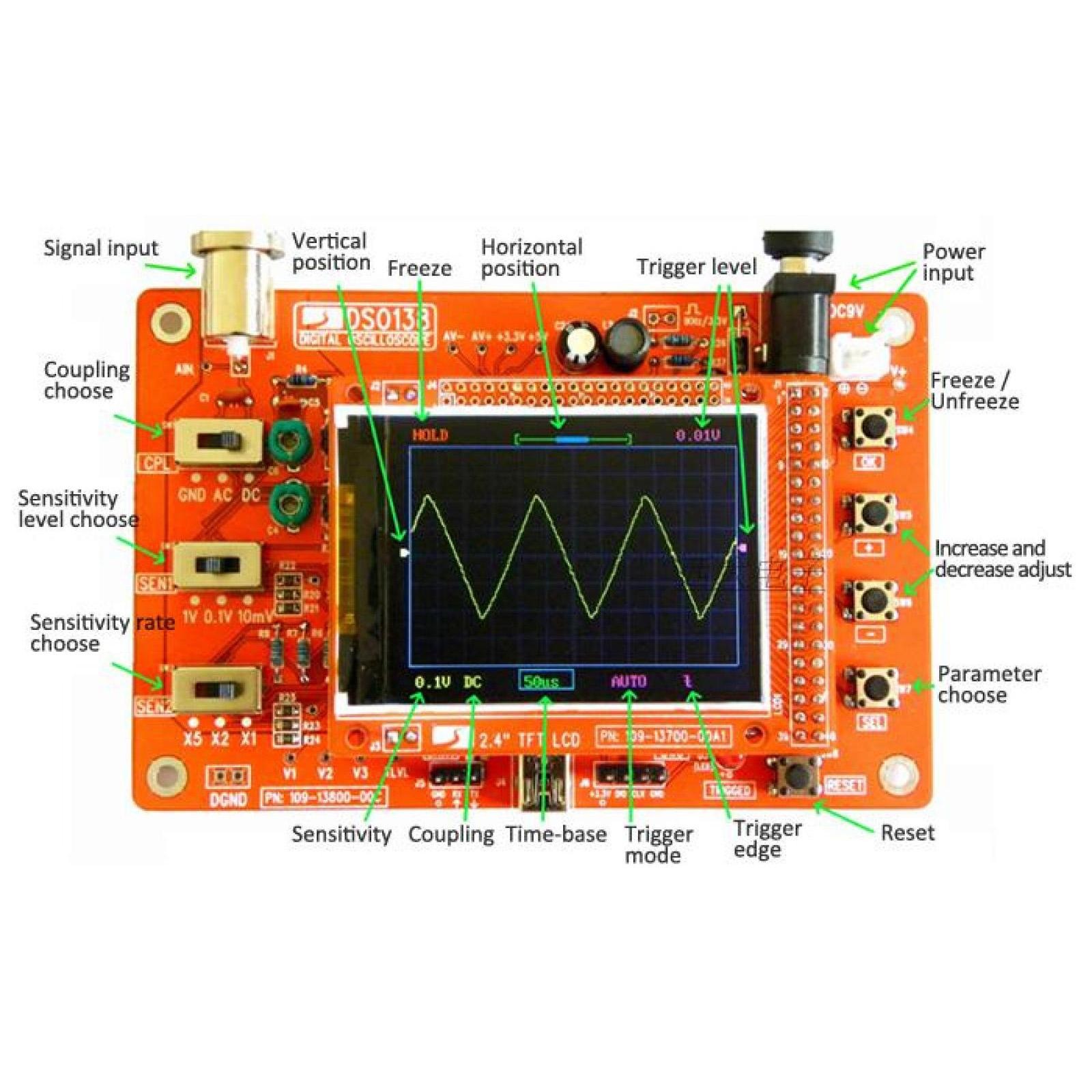 12Bit Assembled DSO138 2.4in TFT Digital Oscilloscope DIY Module Education Kit