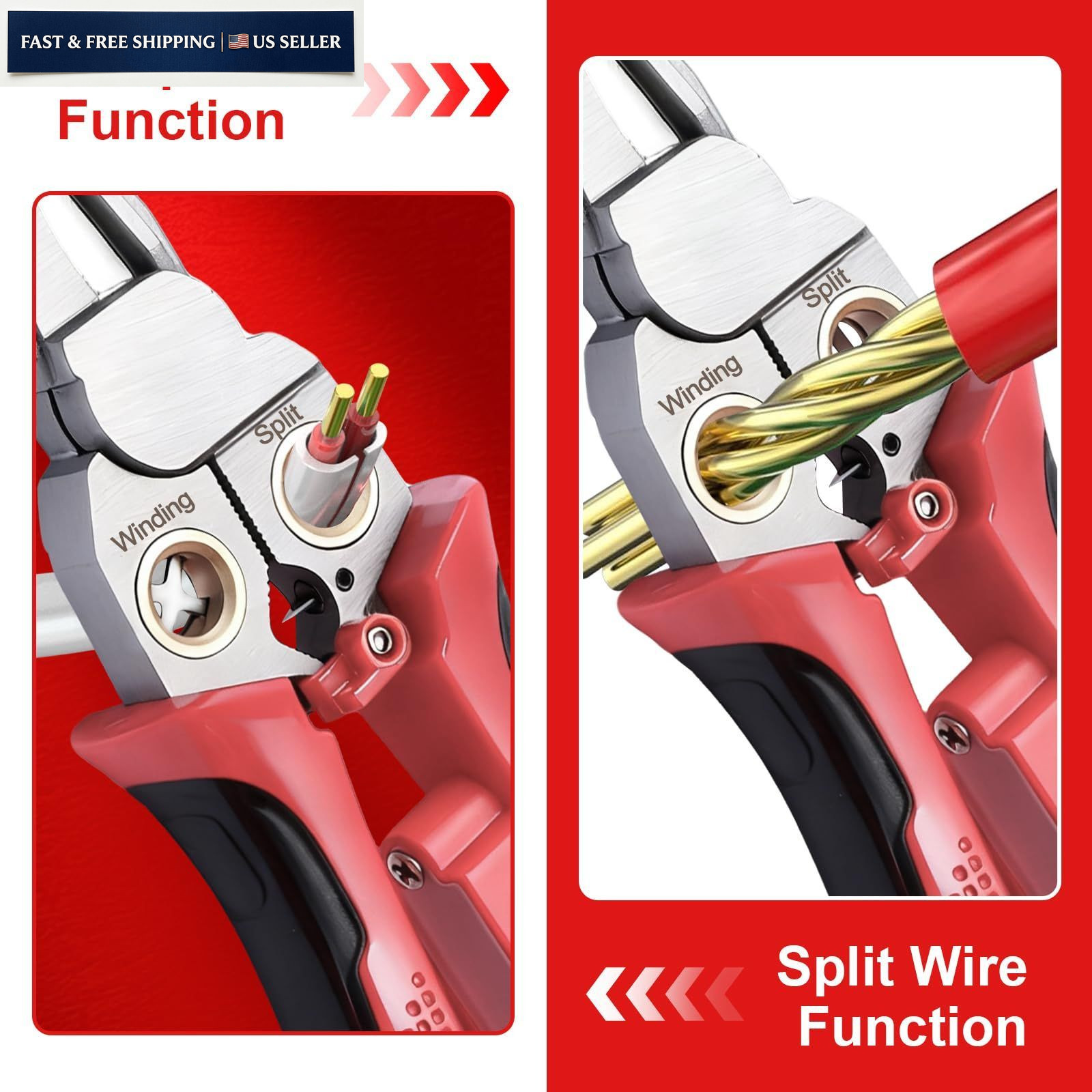 JEJIEFI Pro 8-in-1 Wire Stripping Pliers with Voltage Tester for Red