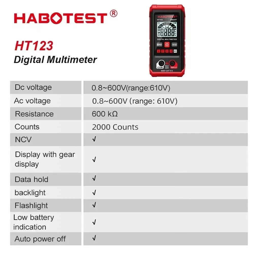 Digital Multimeter LCD Voltmeter Ammeter Ohmmeter Volt AC DC Tester Leads Meter