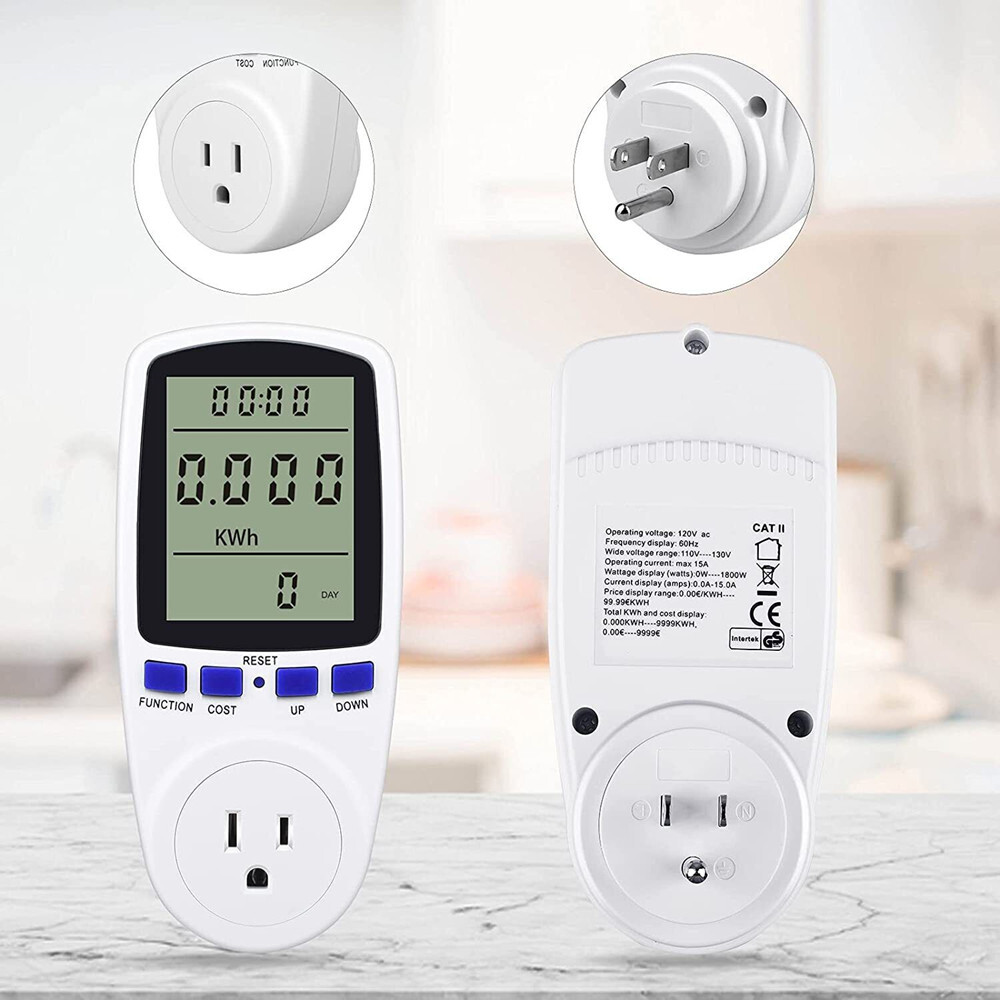 US Plug-in Electricity Power Usage Consumption Meter Energy Monitor LCD Digital