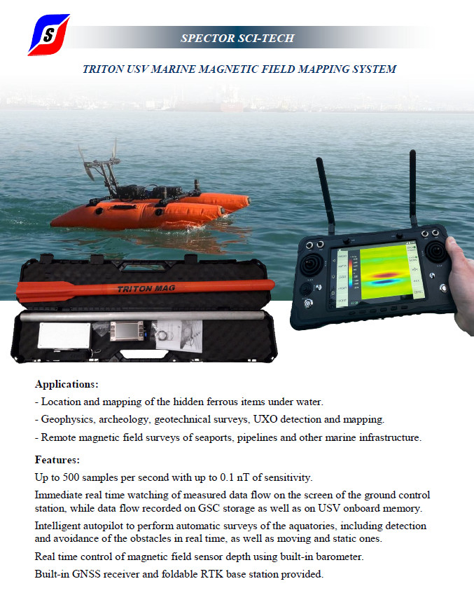 TRITON marine magnetometer gradiometer RTK and live depth control with barometer