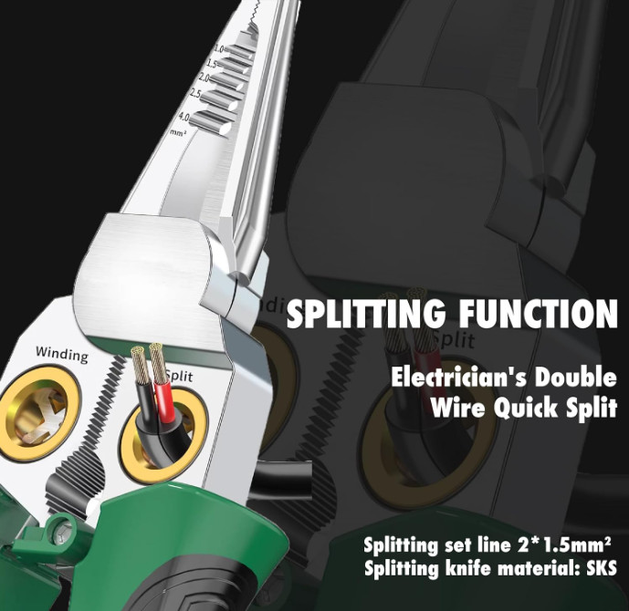 8-in-1 Wire Stripper Pliers: Compact Portable Multi-Function Green