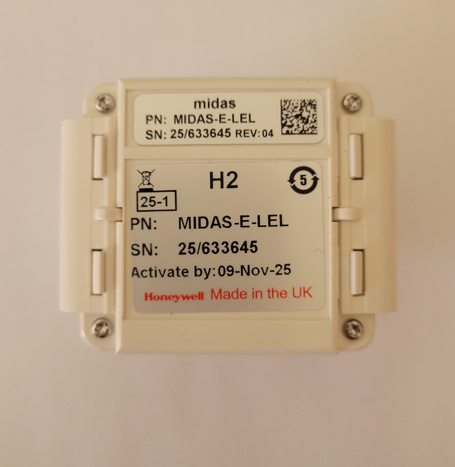 Honeywell H2 MIDAS-E-LEL Gas Detector Sensor Cartridge, 4 Years Remaining