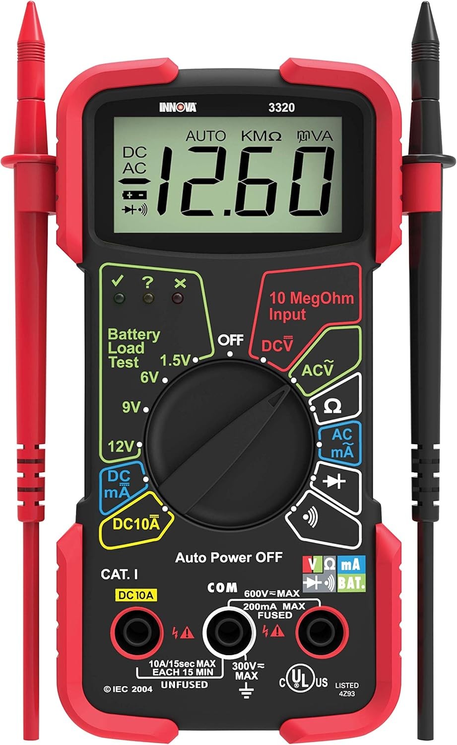 INNOVA 3320 Auto-Ranging Digital Multimeter, Red & Black &