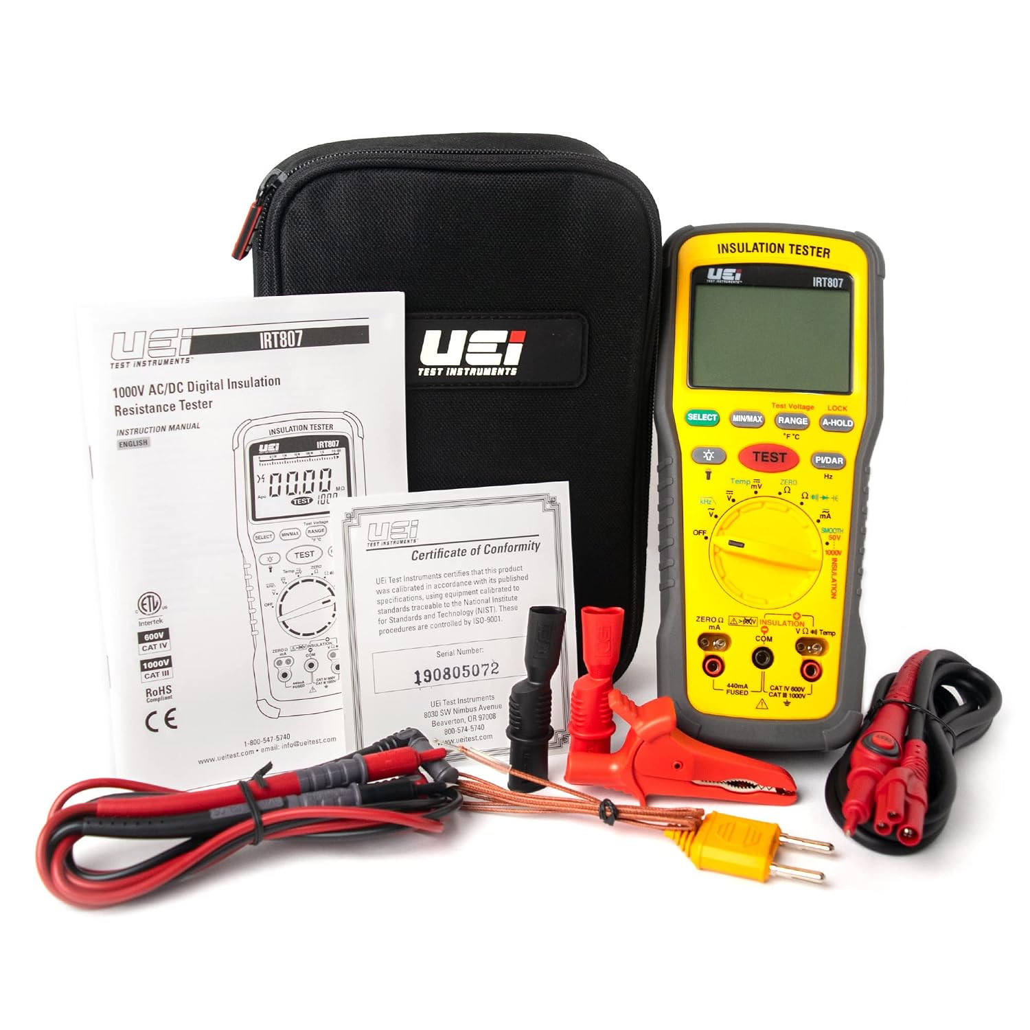Uei IRT807 Insulation Resistance Tester 1000V AC/DC, Advanced Megohmmeter Measur