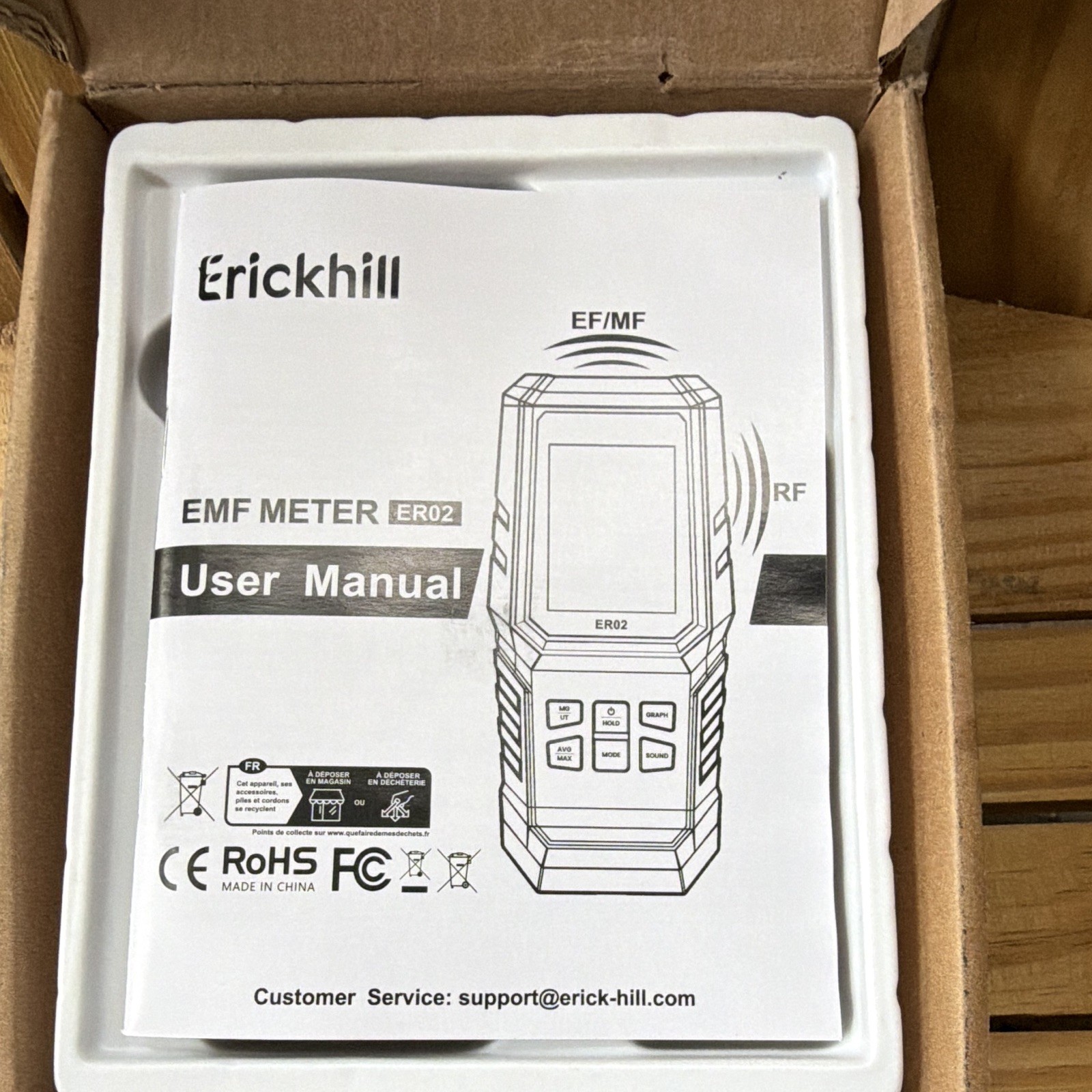 Erickhill ER02 EMF Meter Triple Axis 50Hz-3.5GHz w/ USB Cable & Manual