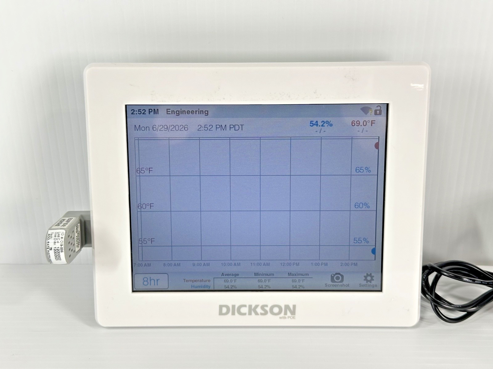 Dickson TWP Temperature & Humidity Touchscreen Data Logger Monitor w/ POE