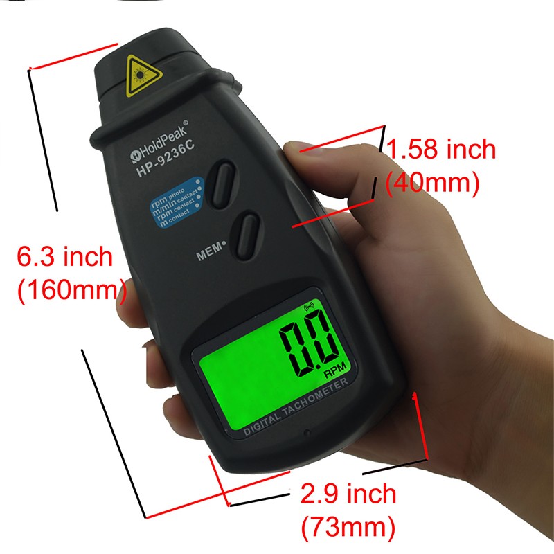 Digital Tachometer Non-Contact 7.0–99999 RPM, Contact 7.0–25000 RPM RPM Tach USA