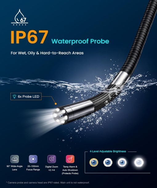 ROVE RS2 Articulating Borescope Camera with Light, 1080P Industrial Endoscope
