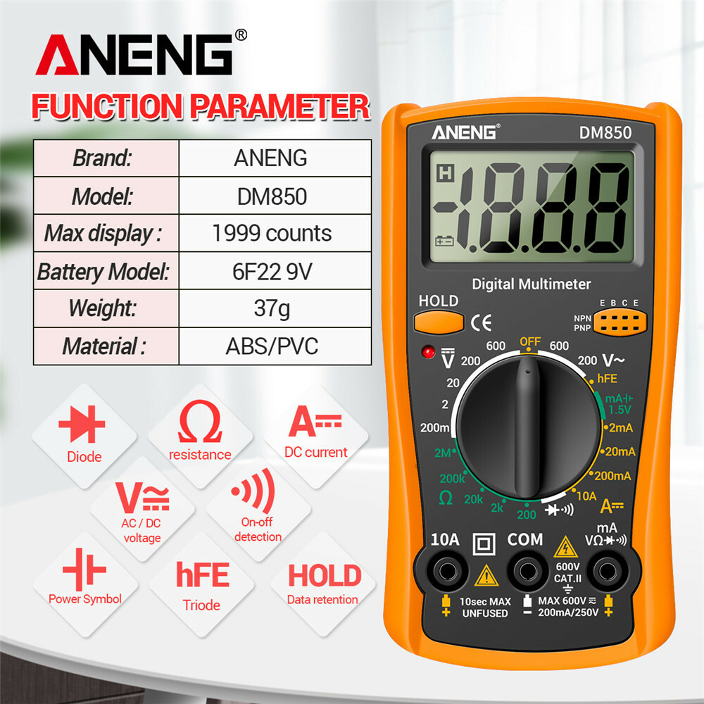 LCD Digital Multimeter Voltmeter Ammeter Ohmmeter Volt AC DC Tester Leads Meter