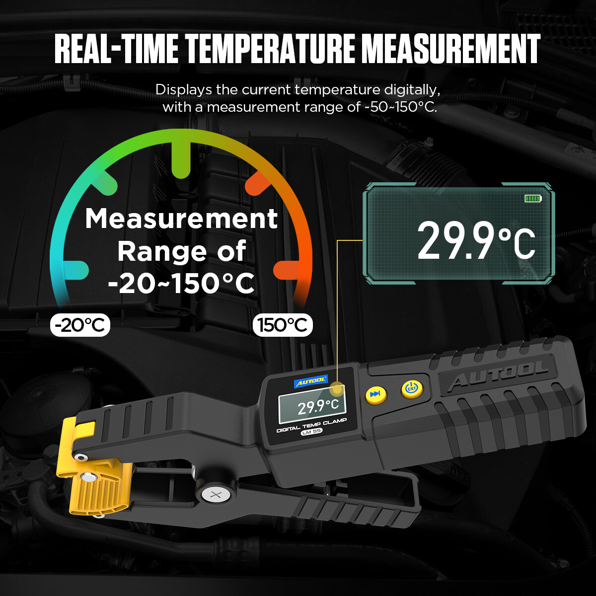 Digital Temperature Tester Pipe Clamp HVAC Thermometer Real-Time Temp -50~150℃