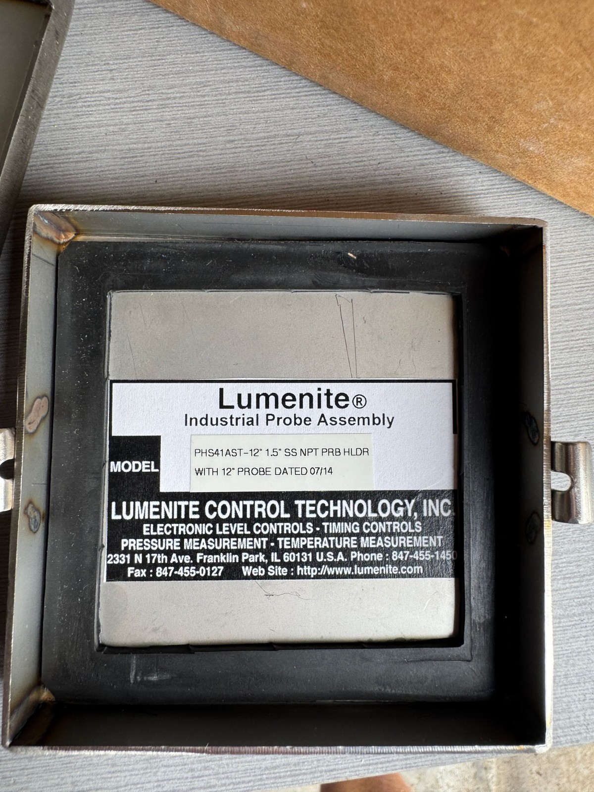 Lumenite Industrial Probe Assembly PHS41AST-12 12in Probe 1.5in SS NPT Holder