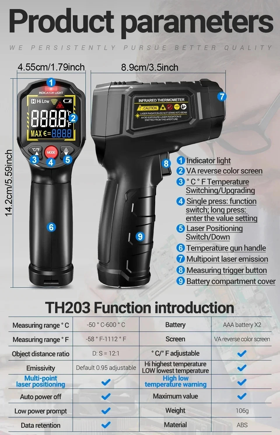 LCD Digital Non-contact Laser IR Infrared Thermometer Temp Meter Temperature Gun