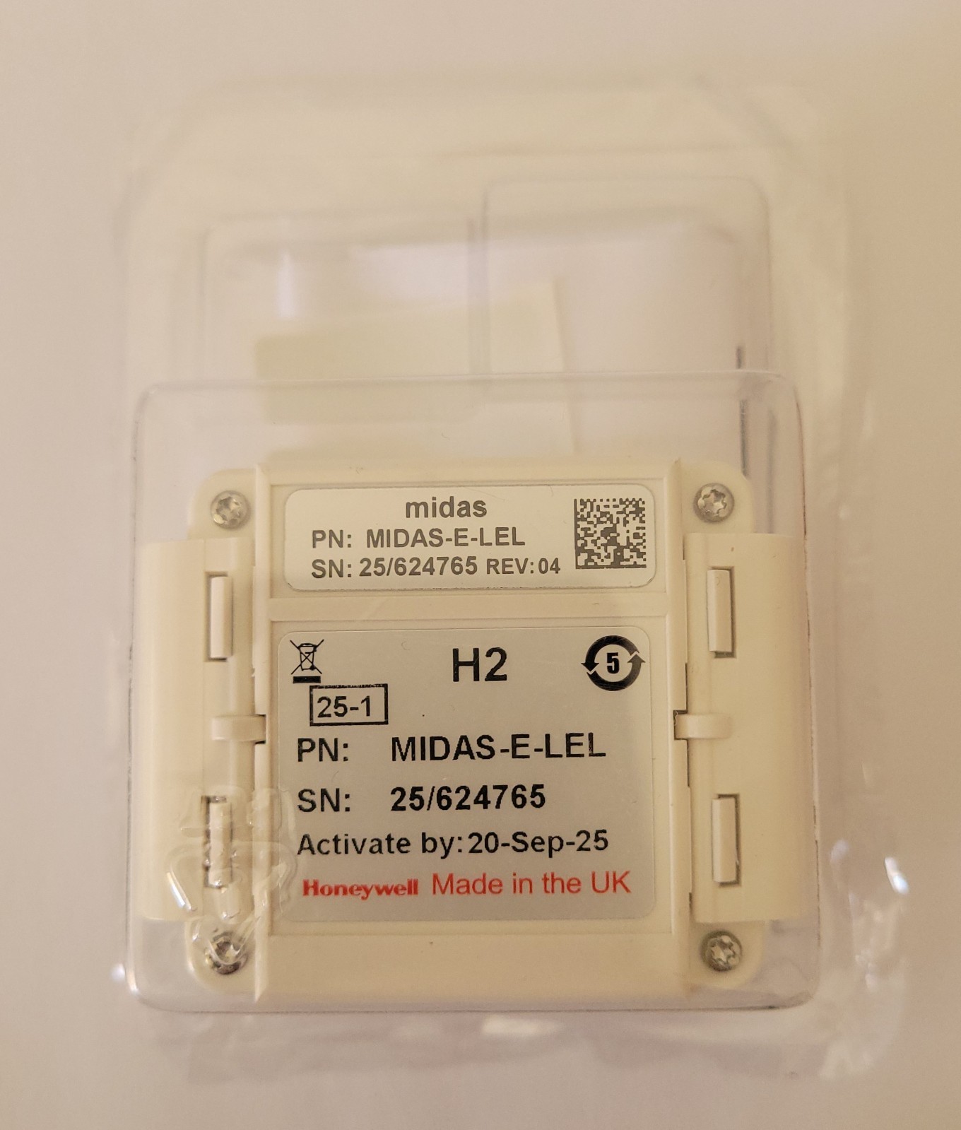 Honeywell H2 MIDAS-E-LEL Gas Detector Sensor Cartridge, 4 Years Remaining