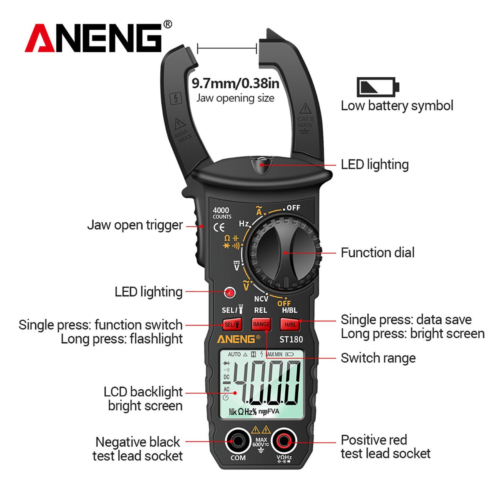 Digital Multimeter Tester AC DC Volt Amp Clamp Meter Auto Range LCD Handheld