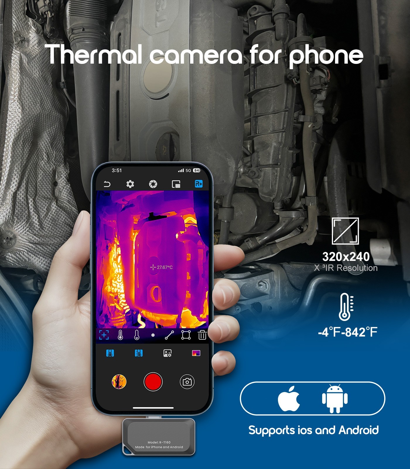 Thermal Camera for iPhone & Android, 320×240 IR Thermal Imager USB-C -4°F~842°F