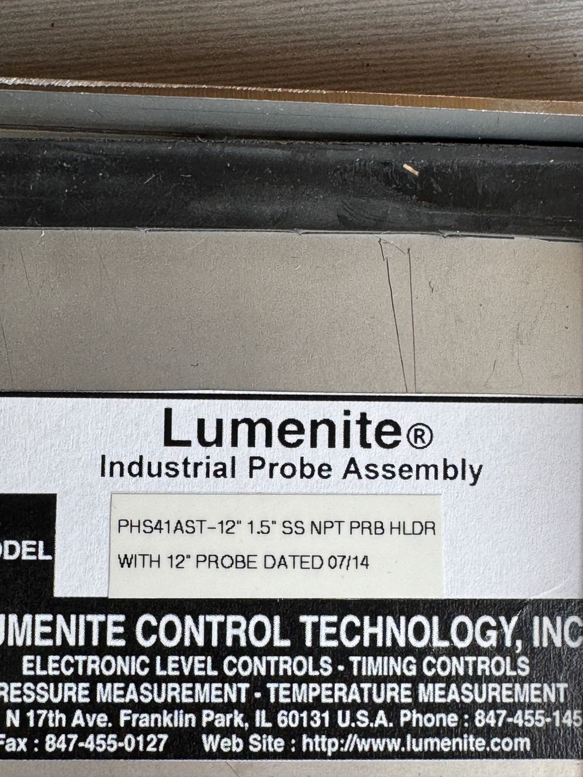 Lumenite Industrial Probe Assembly PHS41AST-12 12in Probe 1.5in SS NPT Holder