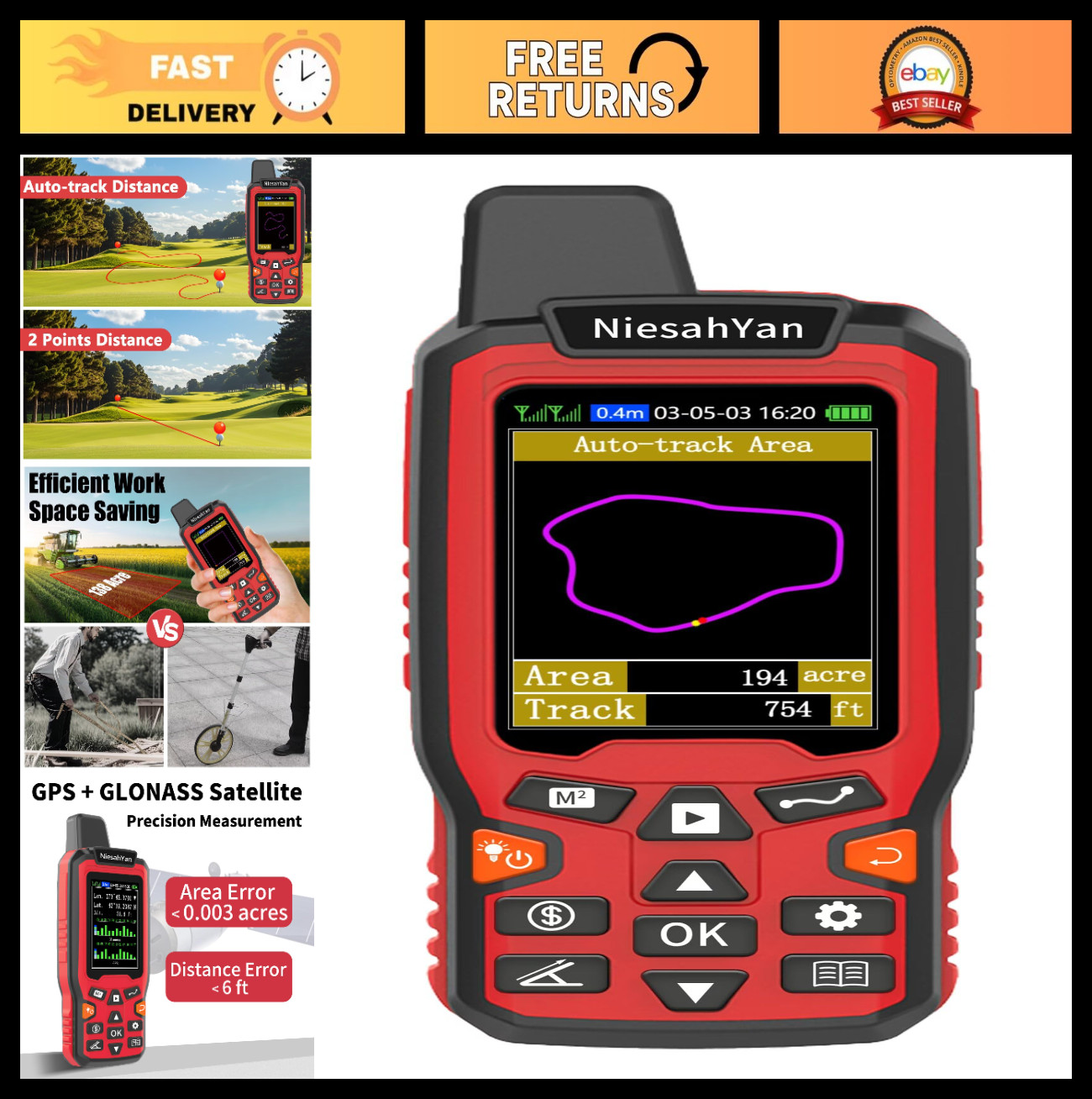 High Precision Handheld GPS for Surveying – Rugged Distance Measuring Tool for R