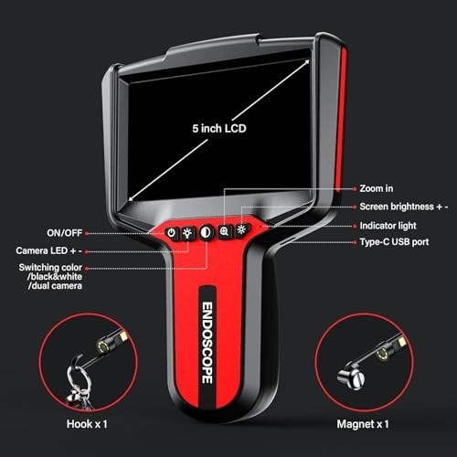 1080P Dual-Lens Endoscope Camera with Light – 16.4ft Waterproof Inspection Bores