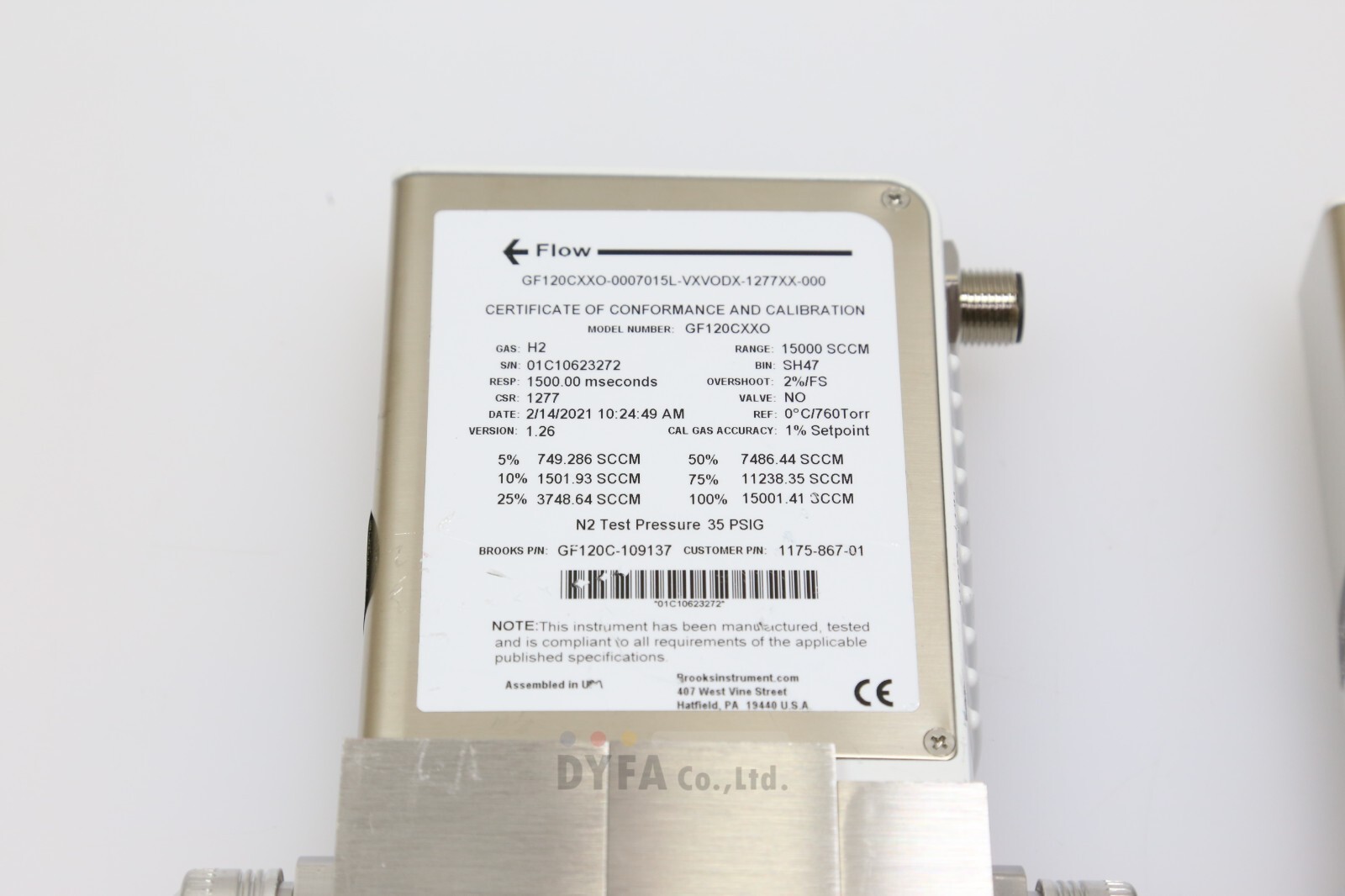 BROOKS Used GF120C-109137 15000 SCCM SH47 GF120CXXO MFC-I-338=2M32