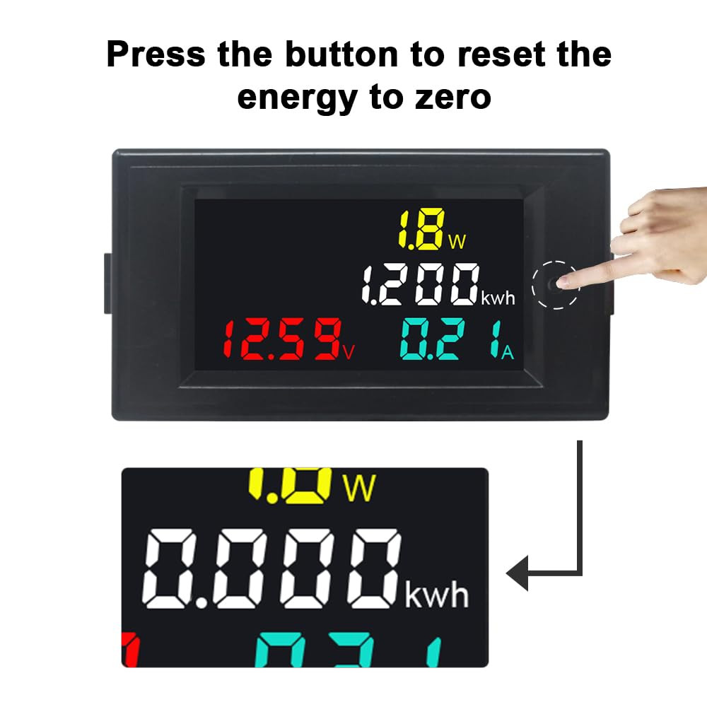 DC 7-20V 20A Voltmeter Ammeter, 4 in 1 Multimeter Panel Kwh Amp Watt Volt Meter,