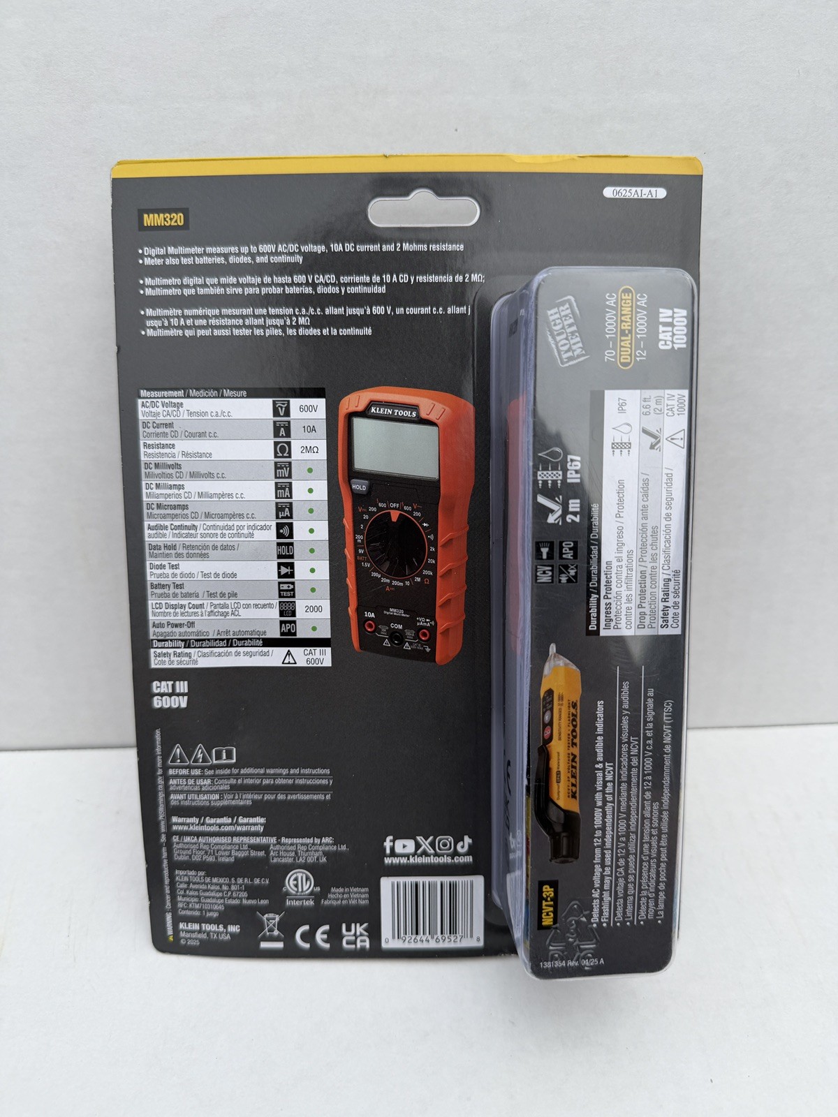 Klein Tools MM320 & NCVT-3P Digital Multimeter Kit CAT III 600V Tester Portable